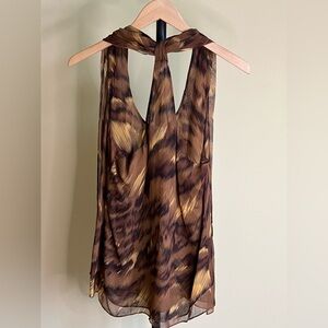 Diane Von Furstenberg Blouse with Scarf Silk Animal Print Brown Size 10